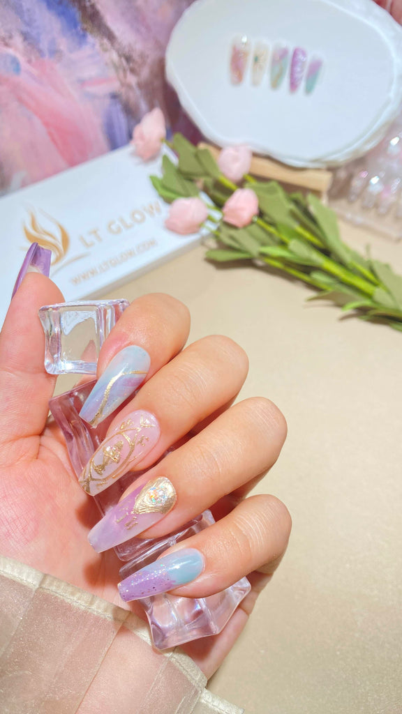 Zodiac-themed press-on nails capturing the adventurous spirit of Sagittarius, expertly handcrafted